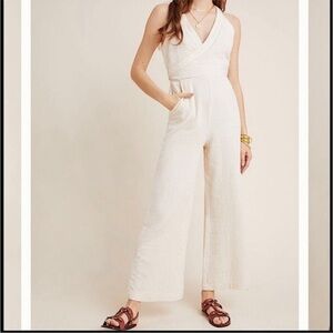 Anthropologie Cream Sleeveless Jumpsuit